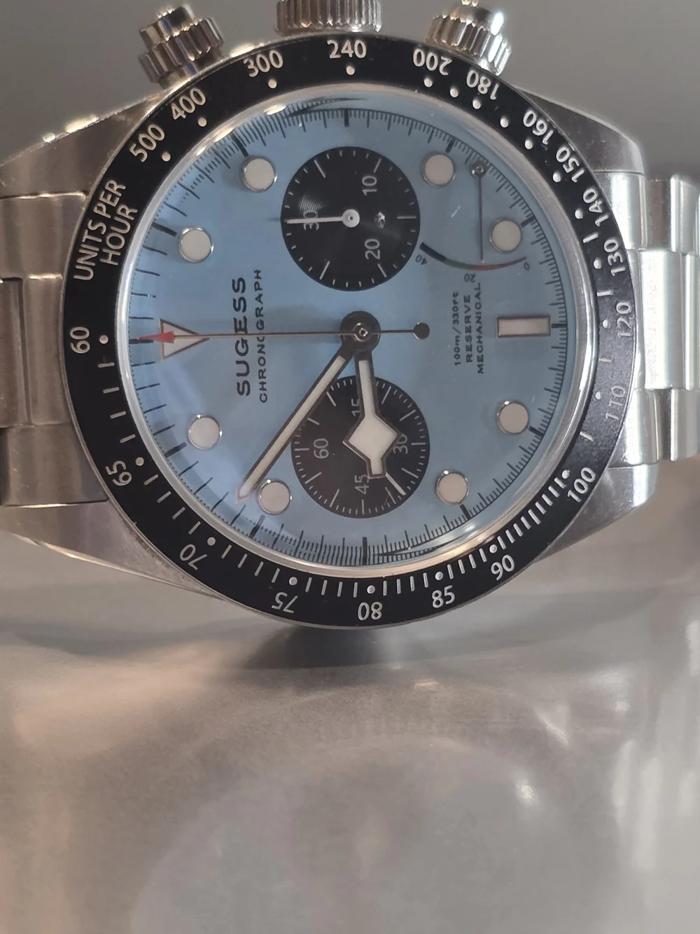 Men's Chronograph Stainless Steel Watch - Ice Blue Dial